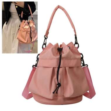 Tas Selempang Wanita Serut Nylon Bucket Drawstring Shoulder Bag Korea Fashion JCTS223 Pink