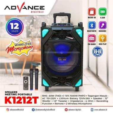 Speaker Bluetooth Portable Advance K1212T 12 inch+ 2 Mic Wireless NEW