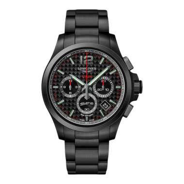 Jam Tangan Pria Longines Conquest L3.717.2.66.6 Men Chronograph Grey Dial Black Stainless Steel Stra
