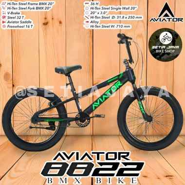 Sepeda BMX 20 Inch AVIATOR 8822 Steel Ban Jumbo By Pacific Sepeda Anak Laki New Black Green