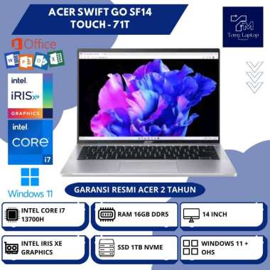 LAPTOP BARU ACER SWIFT GO SF14 TOUCH INTEL CORE I7-13700H RAM 16GB DDR5 SSD 1TB NVME 14INCH SLV - 71