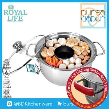 Royal Life Stainless Saucepot dengan Kukusan Panci Bakso Mini 24 cm (Steamer Suki)