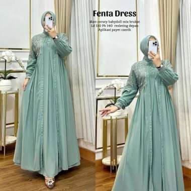 Dress Brukat Mewah Fenta Bahan Ceruty Mix Brukat untuk Kondangan dan Bridesmaid - Wanita, Muslim MIN
