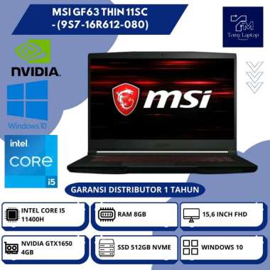 LAPTOP BARU MSI GF63 THIN 11SC INTEL CORE I5-11400H RAM 8GB SSD 512GB NVME 15,6INCH FHD BLK - (9S7-1