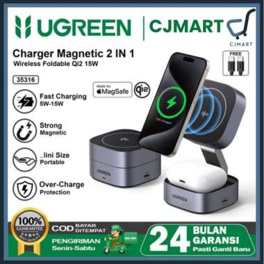UGREEN 2in1 Foldable Wireless Charger Magsafe Qi2 With Stand Holder Fast Charging 15W