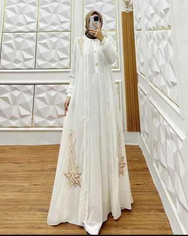 Kiukiu - Dress Gamis Muslim Bordir Bunga Mewah Elegan Bahan Ceruty Babydoll Premium Bordir Busui PUT