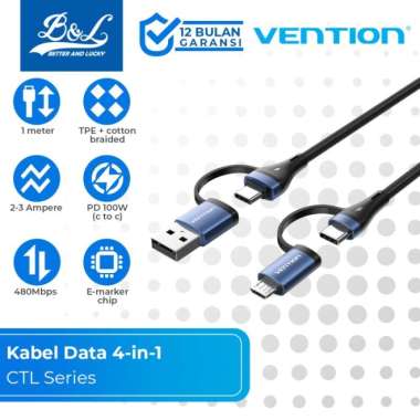 VENTION CTL Series Kabel Data 4 in 1 USB/Type-C to Type-C/Micro PD 100W Braided 2m