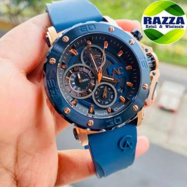 JAM TANGAN PRIA ALEXANDRE CHRISTIE AC 9205 AC9205 ROSEGOLD BLACK RUBBER ORIGINAL - BLACK GREEN ROSEG