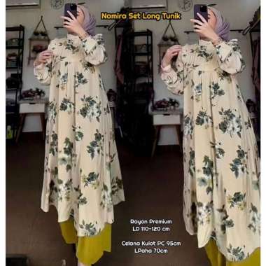 Jenita Set Long Tunik - One Set Wanita Kekinian Rayon Diamond Baju Setelan Wanita Celana Kulot OOTD