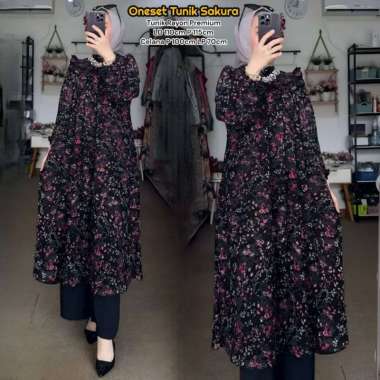 Jenita Set Long Tunik - One Set Wanita Kekinian Rayon Diamond Baju Setelan Wanita Celana Kulot OOTD