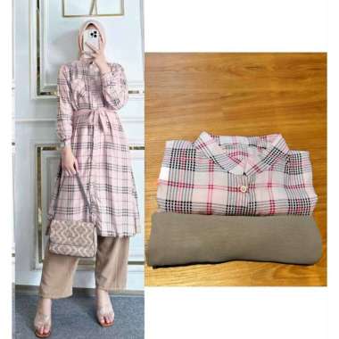 Jenita Set Long Tunik - One Set Wanita Kekinian Rayon Diamond Baju Setelan Wanita Celana Kulot OOTD 