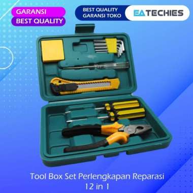Tool Box Set Perlengkapan Reparasi 12 in 1 Obeng Cutter Kunci L Tang
