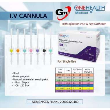 Onehealth IV Catheter With Injection Port & Fep Catheter 14G 16G 18G 20G 22G 24G 26G -18G