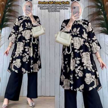 Zermy Set Long Tunik - One Set Wanita Kekinian Rayon Premium Baju Setelan Wanita Celana Kulot OOTD D