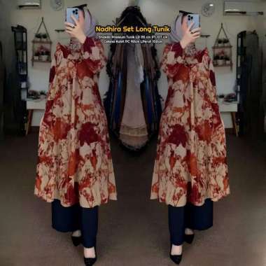 Zermy Set Long Tunik - One Set Wanita Kekinian Rayon Premium Baju Setelan Wanita Celana Kulot OOTD N