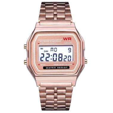Jam Tangan Digital Pria/Wanita Casio Kotak Jam Tanan Stainless Terbaru ROSEGOLD