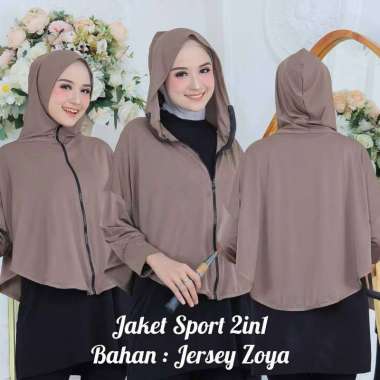Hijab Jaket Olahraga Outer Muslim Crop top 2in1 Pakaian Olahraga Muslim Grey