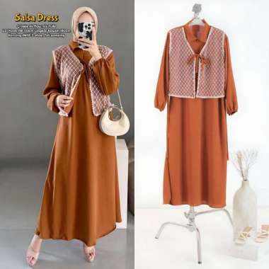 Salsa Dress - Dress Wanita Kekinian Crinkle Airflow Mix Tulle Baju Gamis Wanita Kancing LD 110 cm Sa