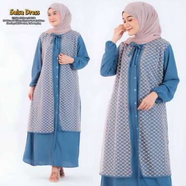 Salsa Dress - Dress Wanita Kekinian Crinkle Airflow Mix Tulle Baju Gamis Wanita Kancing LD 110 cm Sa