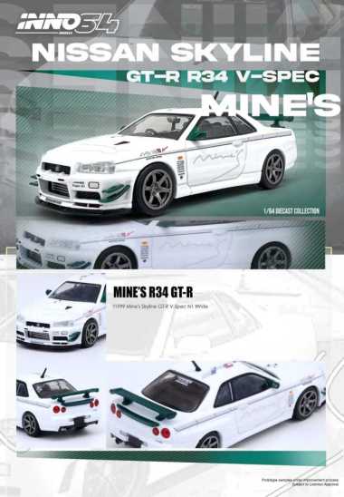Nissan Skyline GTR R34 V-Spec Tuned by Mine's Inno 64 Diecast