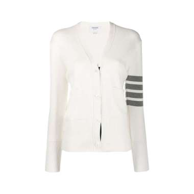 Thom Browne Cotton Crepe V-Neck 4-Bar Cardigan White 40 White