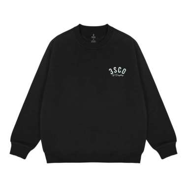 3Second Jaket Pria Crewneck Sweatshirt Regular Fit Fleece 3SCO Try Evr. OL-C110425 Black M