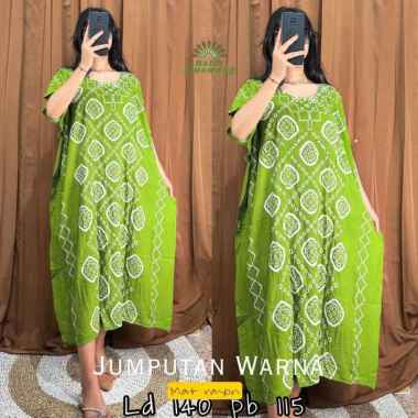 Daster Batik Kelelawar Jumbo JUMPUTAN WARNA SOFT Bahan Rayon Super JMPT-GREEN