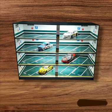 Diorama basement 4 lantai miring parkiran diecast skala 64 trafficshop rak diecast