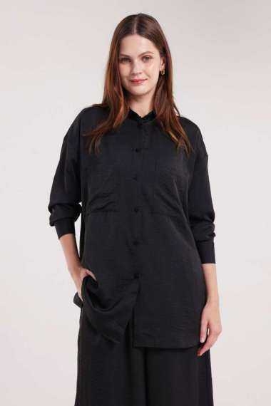 MINIMAL - Nami - Satin Relaxed Shirt - Black XL Black