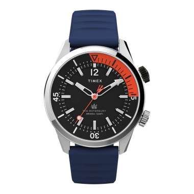 Jam Tangan Pria Timex The Waterbury TW2V73500 Men Dive Black Dial Blue Rubber Strap Multicolor