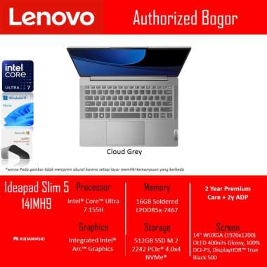 Lenovo Ideapad Slim 5 - 83DA005UID/83DA004SID, Intel Core Ultra 7 155H, RAM 16GB, 512GB SSD, Windows
