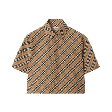 [12.12 Dealcember] Burberry Check Cropped Cotton Shirt Sand 6 Brown