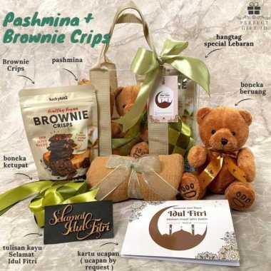 Eid Hampers / Hampers Lebaran / Hampers Idul Firti / Kado Lebaran Pasmina+Brownie Lebaran Cowok