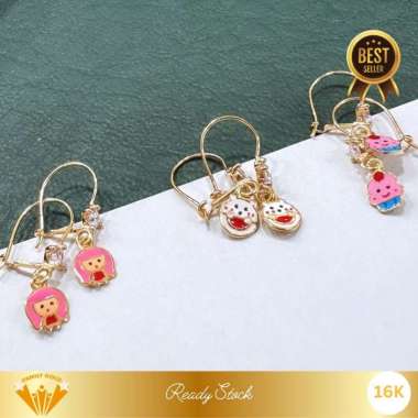 Anting Emas Anak Kadar 16K Model Kait Karakter Variasi Family Gold random 0.6gr