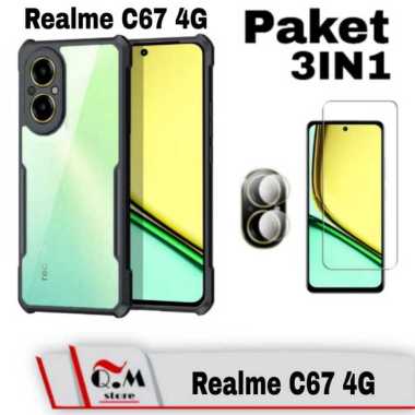 Paket 3in1 Casing Transparan Terbaru Realme C67 4G Softcase Shockproof REALME C67 4G