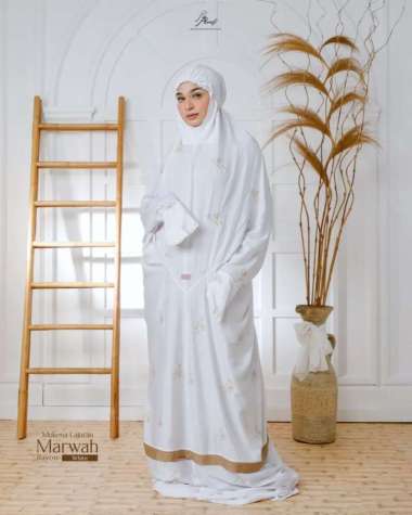Mukena Marwah Arrafi Lajuran Rukuh Terusan Dewasa Bahan Adem Bordir Eksklusif Nyaman Dipakai White