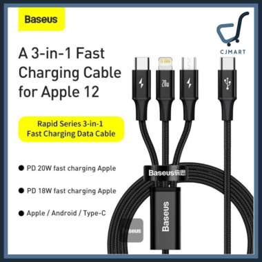 Baseus Kabel Charger Rapid Series 3 In 1 Type C to M+L+C PD 20W 1.5M
