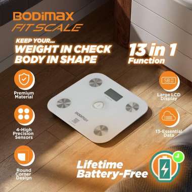 Bodimax Fitscale - Timbangan Digital BMI & Body Fat, Kapasitas 180 kg, Kaca Tempered