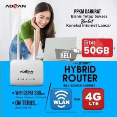 Modem Router Advan Cpe Start Wifi 4G Lte + Telkomsel Orbit Free 50Gb