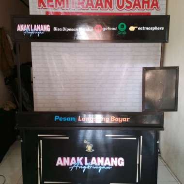 Booth Portable Meja Lipat Gerobak Lipat ukuran 1,5 Meter berbahan aluminium hitam dengan 2 rak untuk