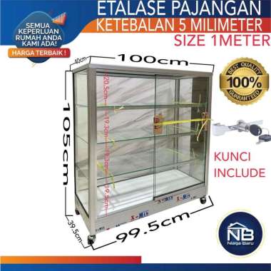 RAK Etalase Kaca 1 Meter (100cm) TEBAL KACA 5 MM RODA KHUSUS BOGOR DAN DEPOK