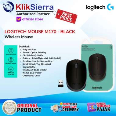 LOGITECH M170 Wireless Mouse Original Black - M170 BLACK, Logitech Mouse Unit Only