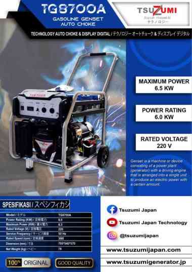 Genset Inverter Tsuzumi TG 8700 A Japan Technology