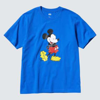 UNIQLO UT T-shirt Kaos Pria Disney Mickey Stands Crew neck Lengan Pendek Blue XL