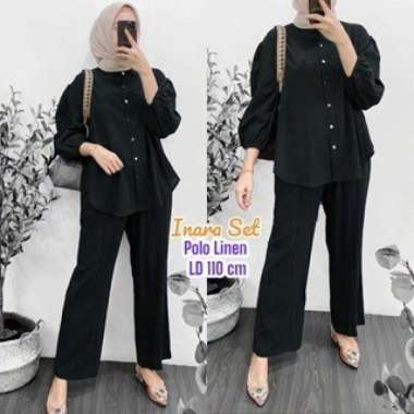 Meila Set | One Set Wanita Kekinian Crinkle Airflow Baju Setelan Wanita Celana Cargo OOTD LD 110 cm 