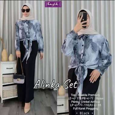 Meila Set | One Set Wanita Kekinian Crinkle Airflow Baju Setelan Wanita Celana Cargo OOTD LD 110 cm 