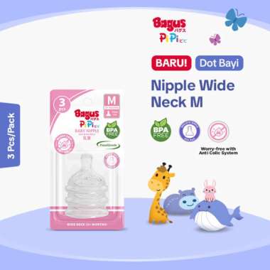 Bagus Pipi Wide Neck Nipple 3+ Months (M) / 6+ Months (L) - Isi 3 pcs 3+ Months (M)
