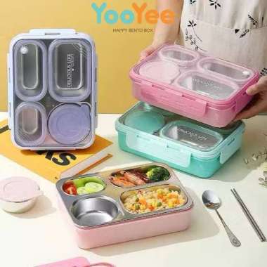 Yooyee Kotak makan stainless 4 sekat Pink