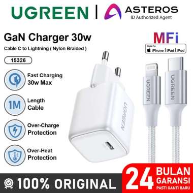 UGREEN Charger iPhone Lightning MFI PD Type C Fast Charging 20w 30w 30W Gan White 1M