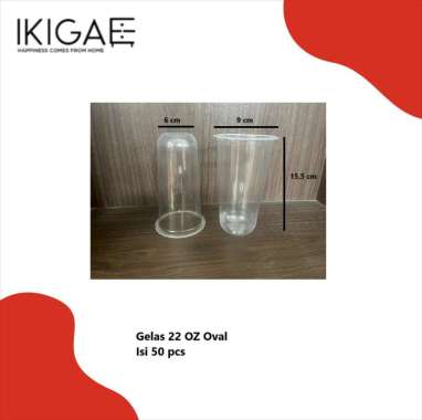 GELAS PLASTIK OVAL 14 OZ / 16 OZ / 18 OZ / 22 OZ ISI 50 PCS 22 OZ bening